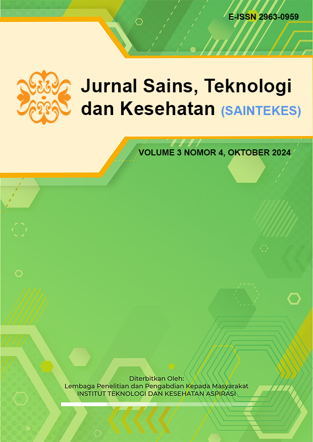 					View Vol. 3 No. 4 (2024): SAINTEKES: Jurnal Sains, Teknologi dan Kesehatan, Oktober 2024
				